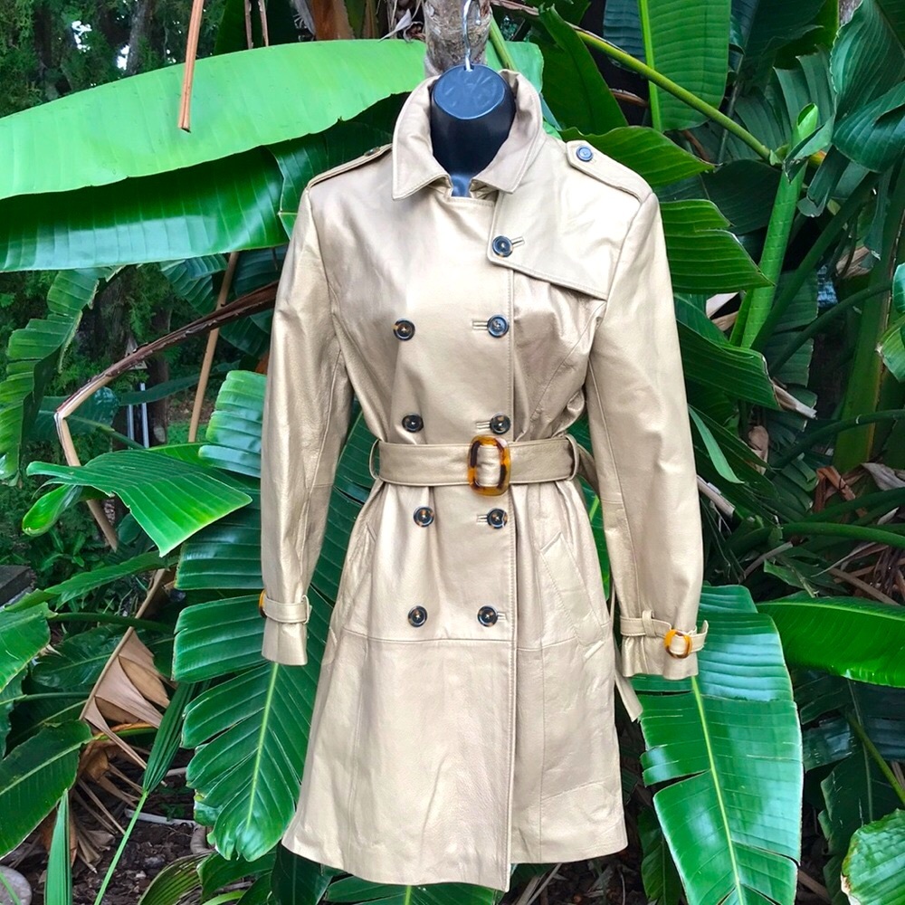 Classic Luxuries Gold metallic geniuine leather trenchcoat
